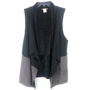 Hem & Thread Open Faux Fur Sleeveless Vest Black Medium